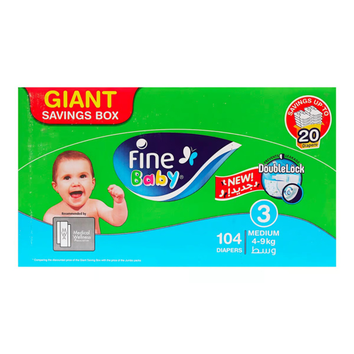 Picture of Fine Baby Diapers Size 3 Medium 4-9kg Pack 104pcs