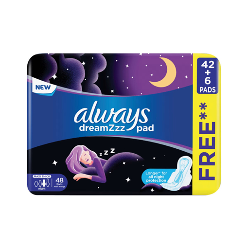 Picture of Always Clean & Dry Maxi Thick Night Sanitary Pads With Wings Value Pack 48pcs